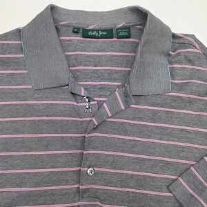 Bobby Jones Polo Shirt Mens XL Pink Gray Striped Short Sleeve Golf Casual
